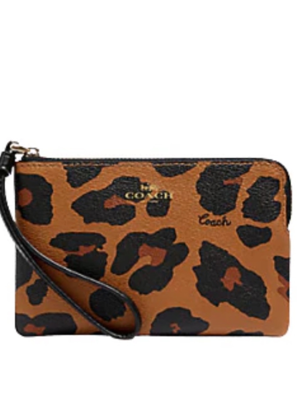 Coach Corner Zip wristlet with Leopard Print Brown & Black